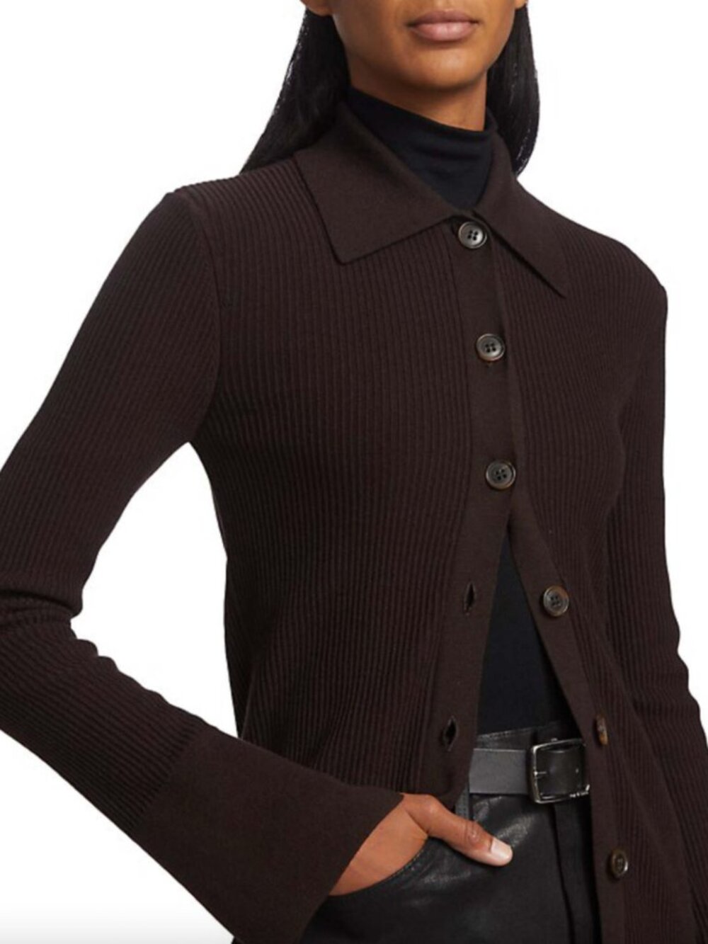 $360 Frame Brown Knit Textured Sweater Polo Lady Cardigan Slim Shirt size XL